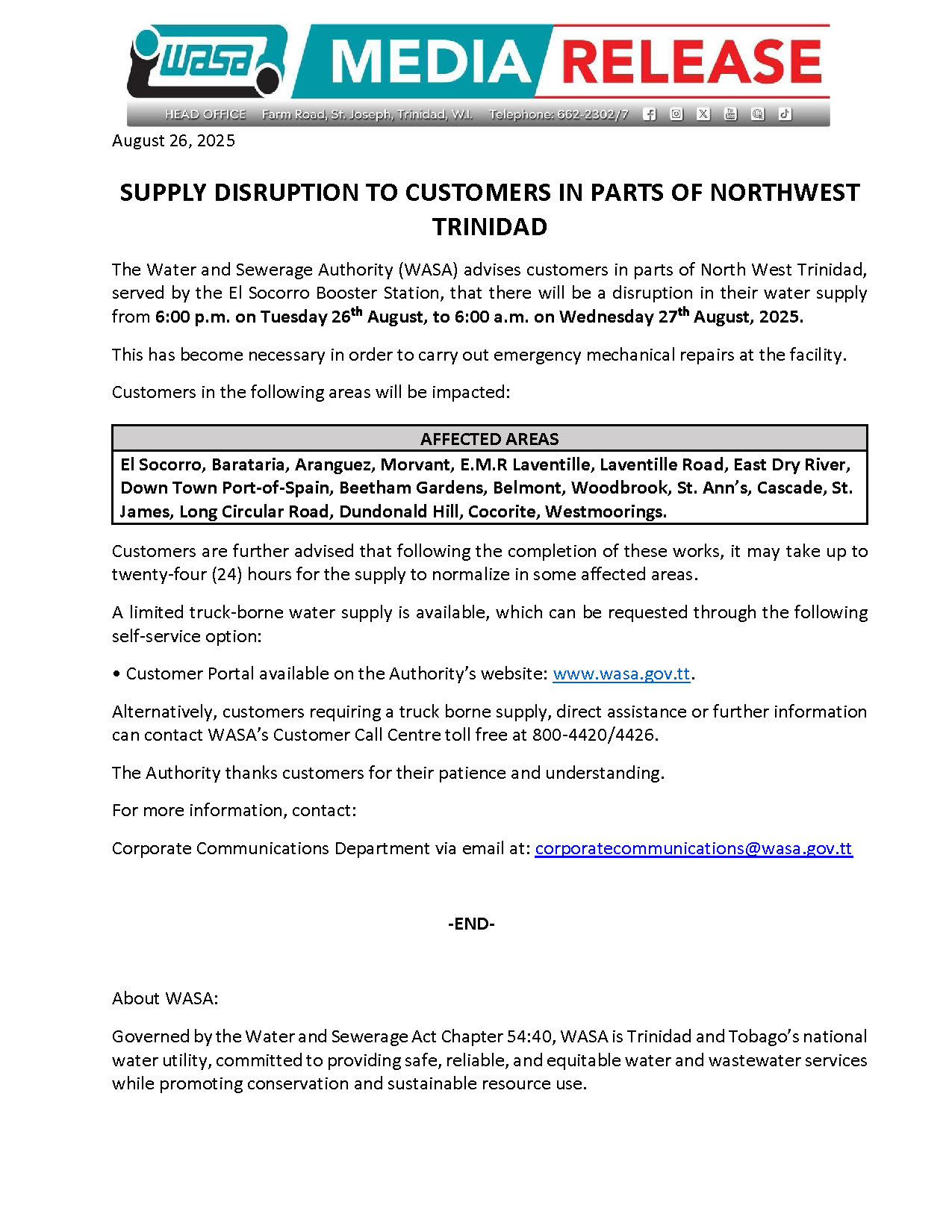 Emergency shutdown at El Socorro Booster